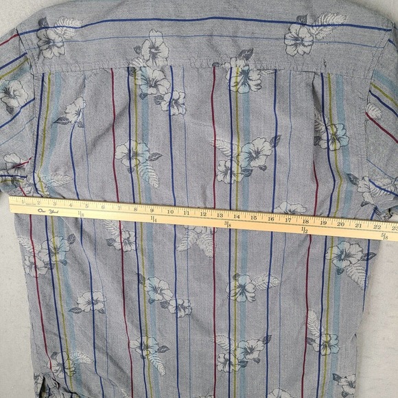 Tommy Bahama Shirt Men's Large Gray Striped Hawaiian Silk Cotton Button Down - Picture 9 of 12
